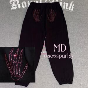 VS PINK Limited Edition Rhinestone Bling Halloween Skeleton Hands Sweatpants